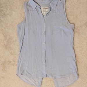 blue white striped split back armless shirt